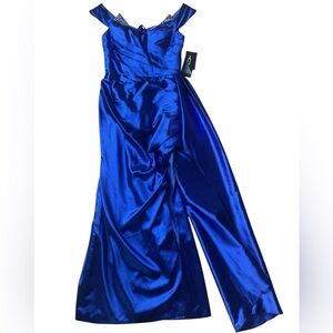 Royal Blue Satin Prom Dress Rhinestone Lace-Up Back Formal Evening Gown sz 12